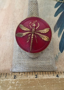 Red Czech dragonfly ring