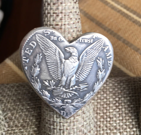 Sterling heart liberty coin ring