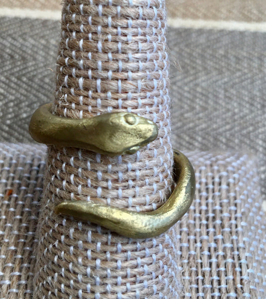 Adjustable brass snake ring