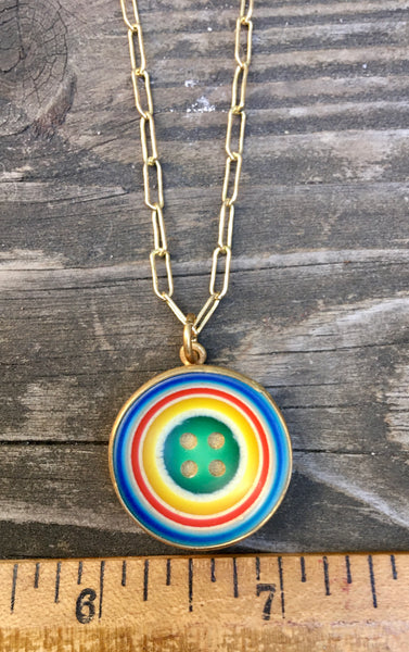 Vintage rainbow button necklace