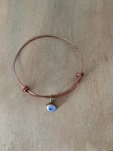Adjustable Copper Bangle with a blue eye