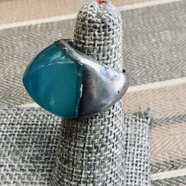 Chalcedony and sterling cocktail ring