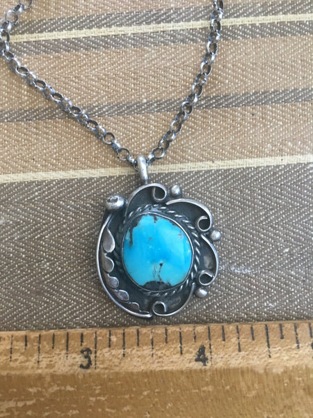 Detailed  turquoise and sterling pendant