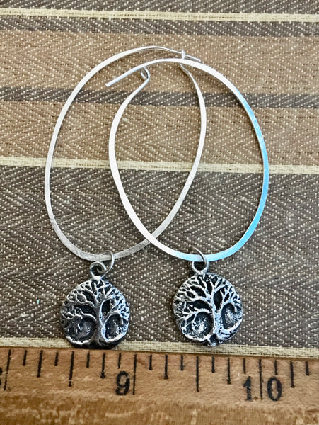 Silver tree of life hoops