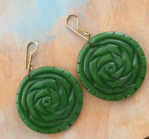 Green rose bud earrings