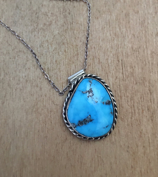 Bright vintage turquoise sterling necklace