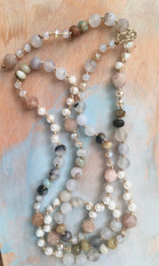 Eclectic semi precious knotted necklace