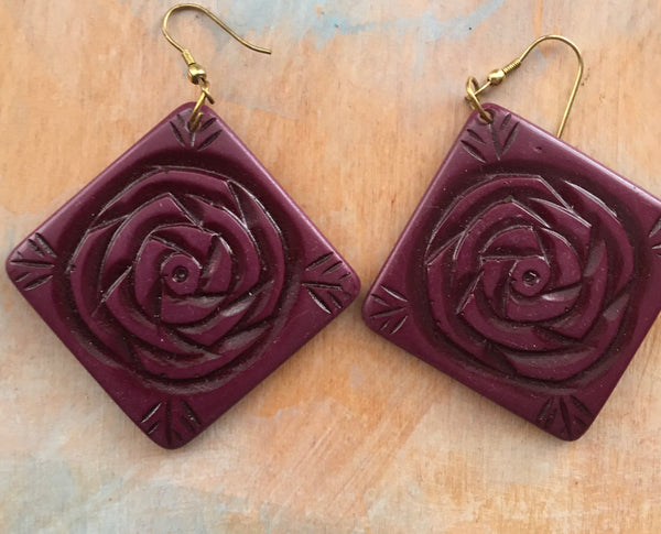 Purple rose earrings