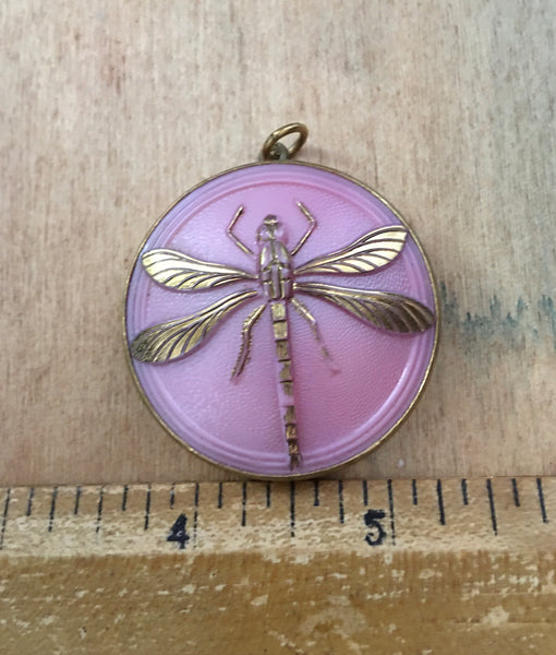 Czech dragonfly pendant set in brass