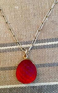 Vintage glowing strawberry charm on 18” brass chain