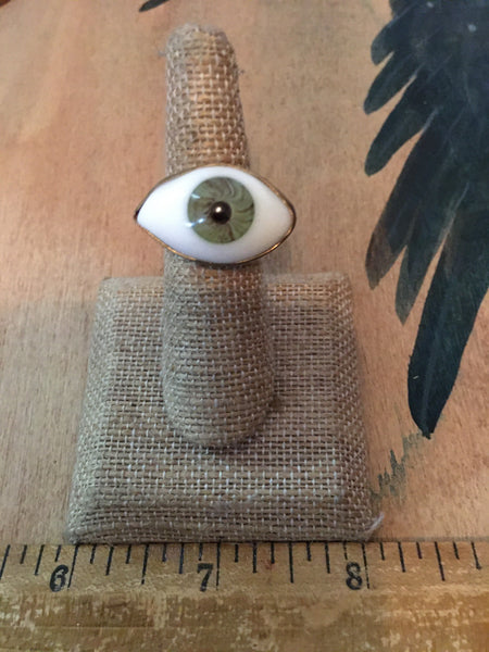 Small size green eyeball ring size 5.25