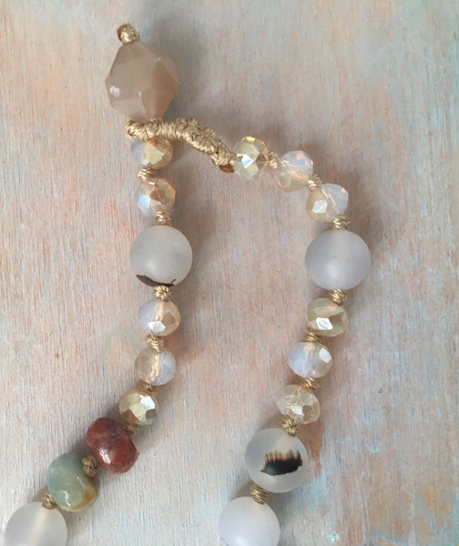 Eclectic semi precious knotted necklace