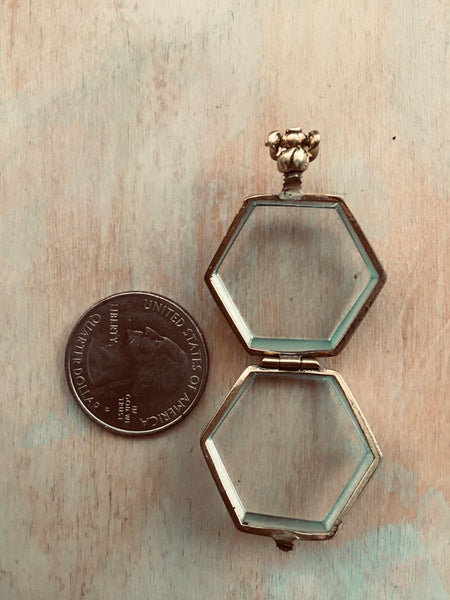 Wide Brass hexagon locket