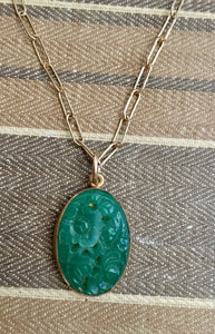 Emerald green vintage floral pendant