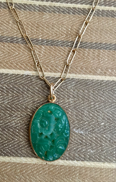 Emerald green vintage floral pendant