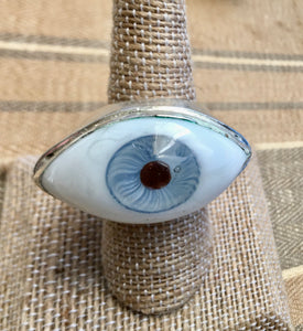 Horizontal silver eyeball ring