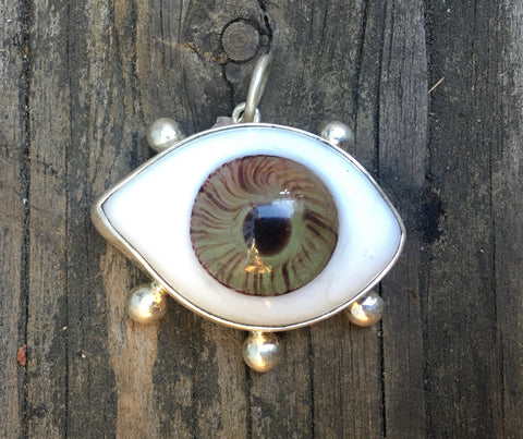 Large Sterling green eyeball charm