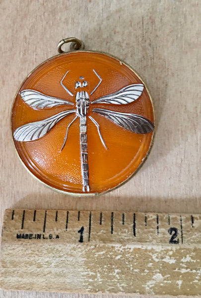Czech dragonfly pendant set in brass