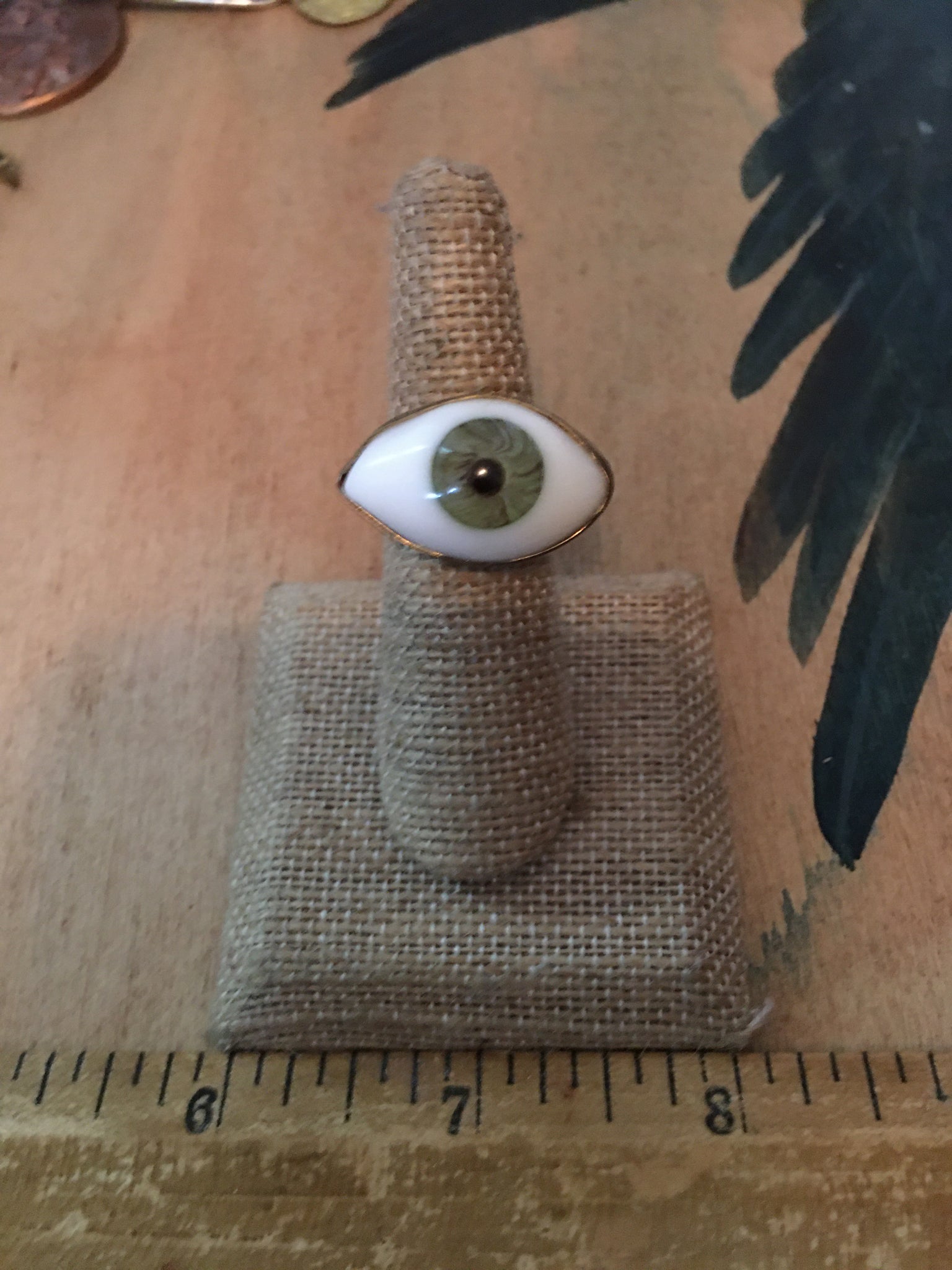 Small size green eyeball ring size 5.25