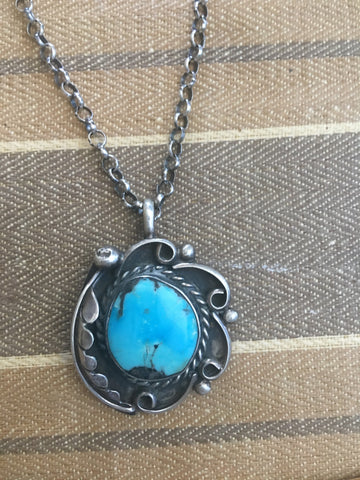 Detailed  turquoise and sterling pendant
