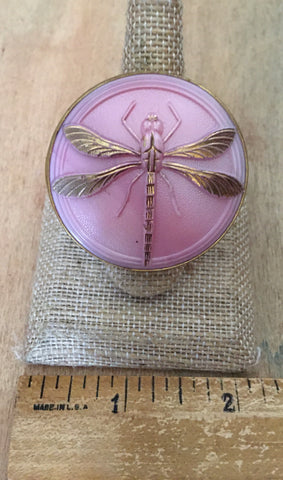 Pink Czech dragonfly ring